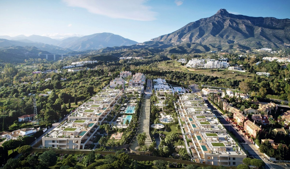 Fendi Marbella community aereal, Luxury Properties For Sale Marbella Golden Mile with la concha backdrop