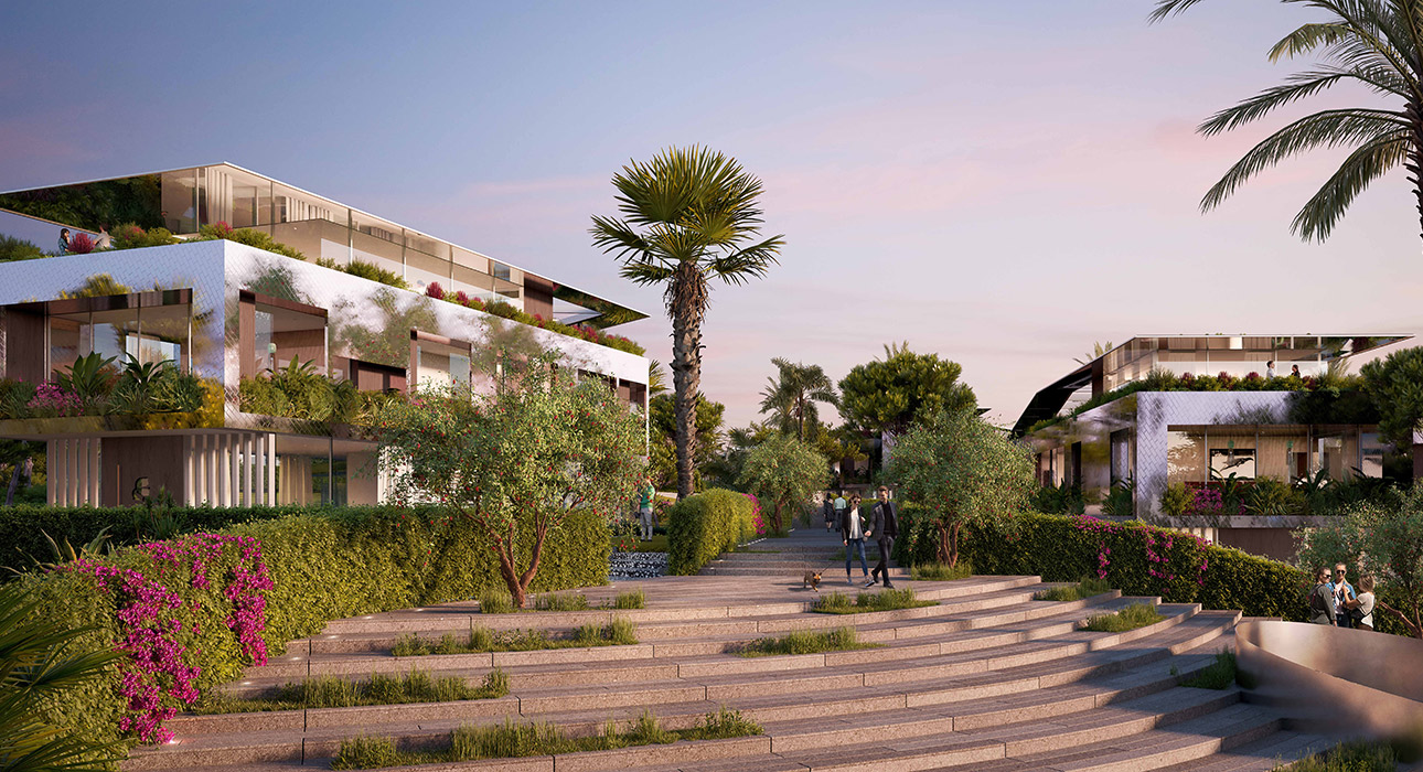 render of villas common areas people