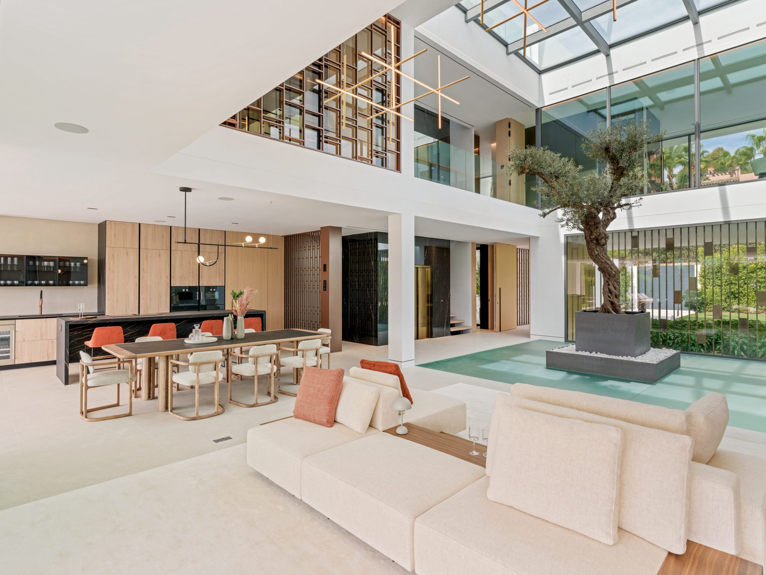 living room + designer kitchen